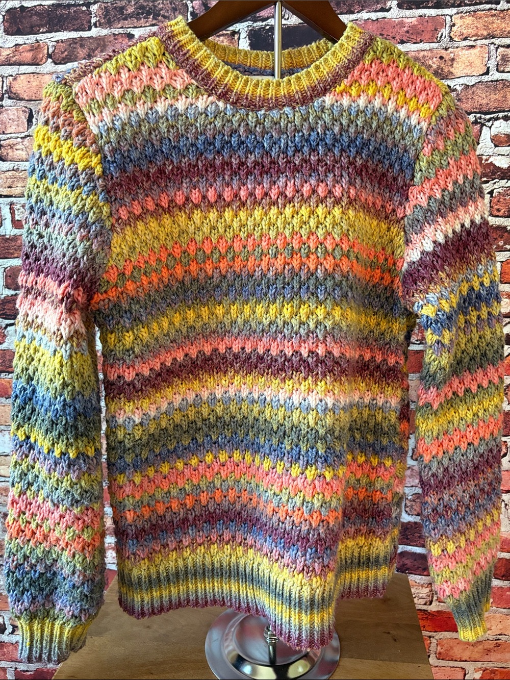 St. John's Bay Multicolor Striped Crewneck Sweater Yellow, Pink, Blue Gray S